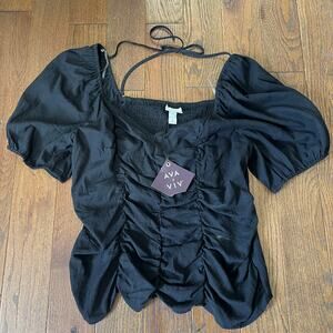 AVA & VIV Black Ruched Tie Back Blouse Sz 1X